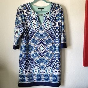 Tiana B. Blue and Mint Geometric Print Shift Dress